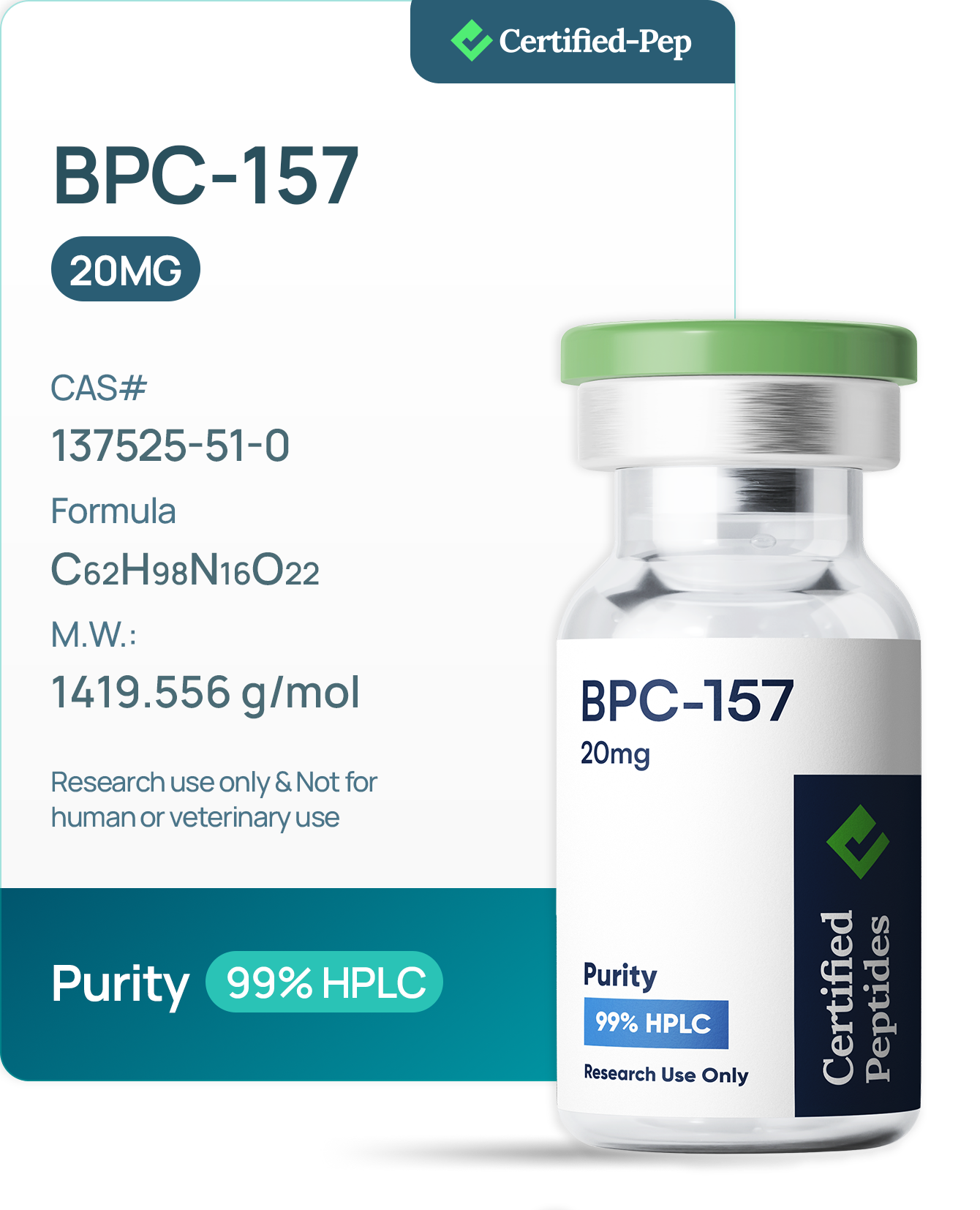 BPC 157 20 MG from Certified Peptides
